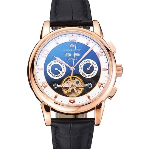 Patek Philippe Perpetual Calendar Tourbillon with a sleek black dial and stunning 44 mm rose gold plated case
