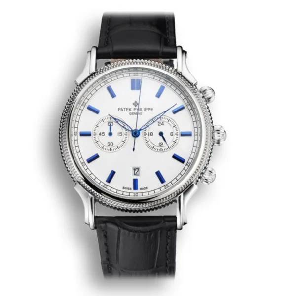 Patek Philippe Chronograph with a pristine white dial and a robust 40 mm stainless steel case