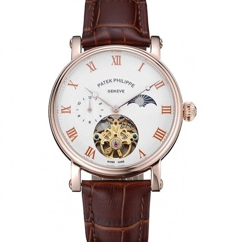 Patek Philippe Complications Moonphase Tourbillon Dial White 42 mm Rose Gold Plated
