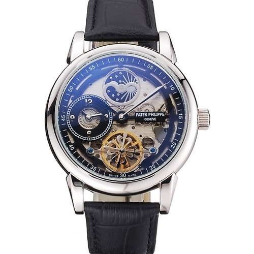 Patek Philippe Dual Time Moonphase Tourbillon with a black skeletonised dial