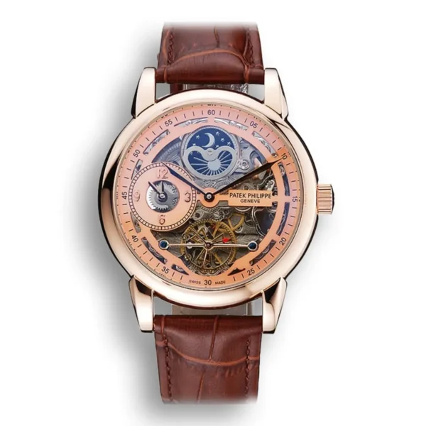 Patek Philippe Dual Time Moonphase Tourbillon Dial in Rose Gold