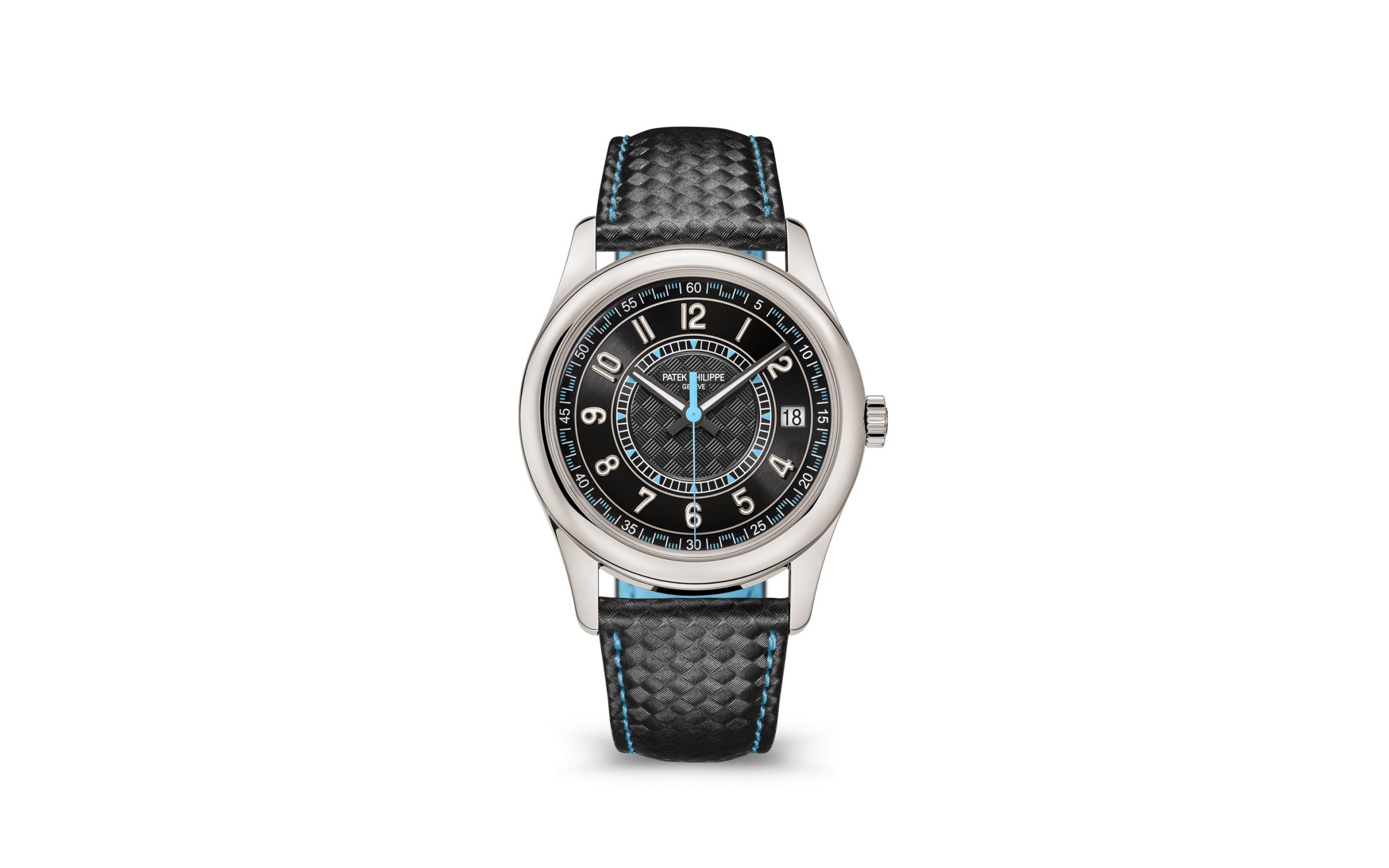 Patek Philippe Calatrava Date Sweep Seconds White Gold Black Carbon Motif  Dial Sky Blue 6007G-011 - BRAND NEW