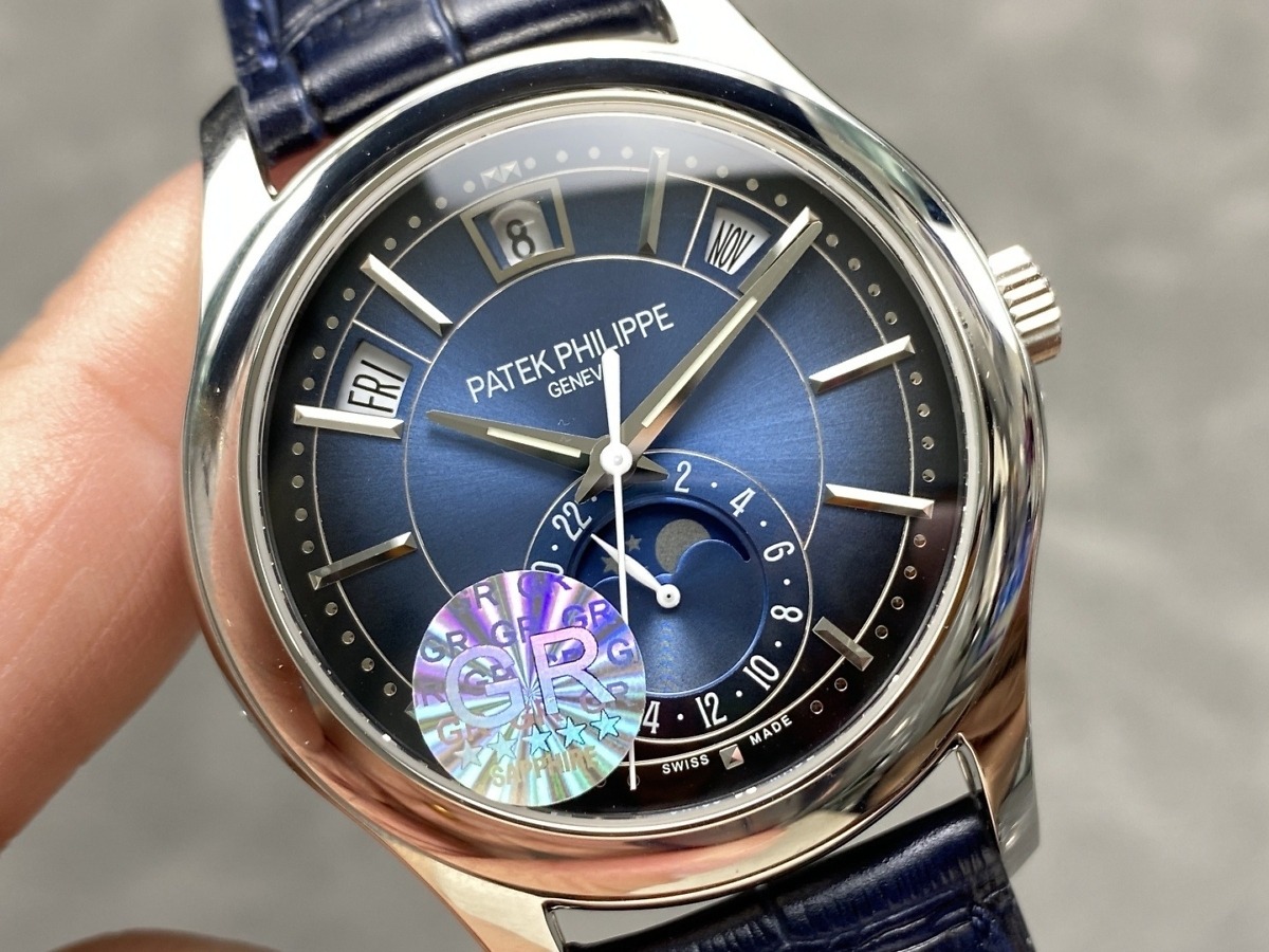 Replica Complications 5205G-013 Patek Philippe ANNUAL CALENDAR, MOON PHASES. </br> <span style="color: #a8927b; font-size: 90%;">40 mm,White gold, Blue Dial</span> - Image 2