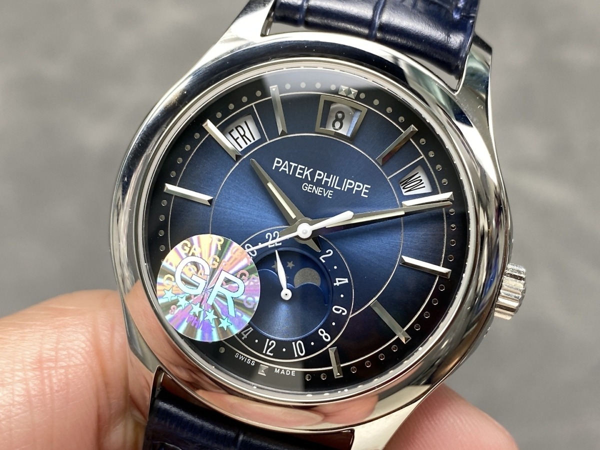 Replica Complications 5205G-013 Patek Philippe ANNUAL CALENDAR, MOON PHASES. </br> <span style="color: #a8927b; font-size: 90%;">40 mm,White gold, Blue Dial</span> - Image 3
