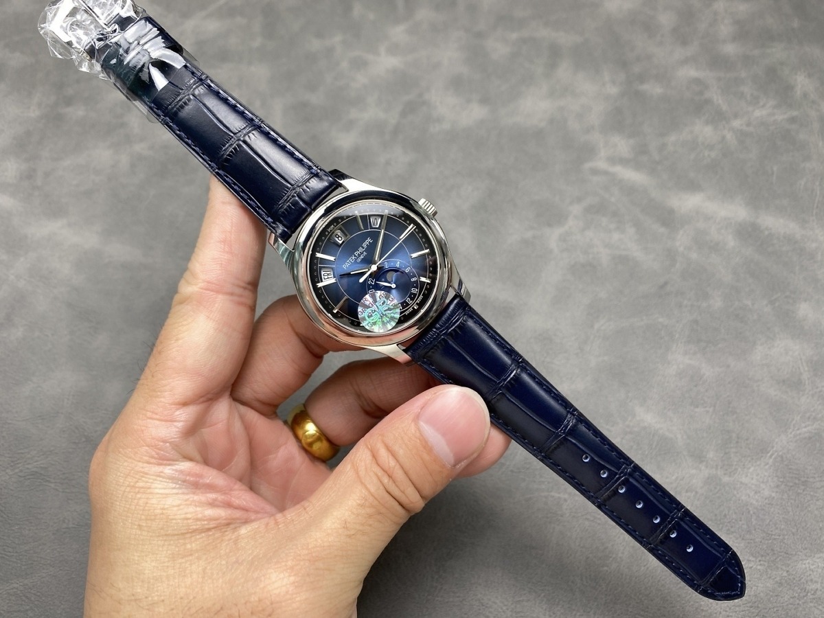 Replica Complications 5205G-013 Patek Philippe ANNUAL CALENDAR, MOON PHASES. </br> <span style="color: #a8927b; font-size: 90%;">40 mm,White gold, Blue Dial</span> - Image 4