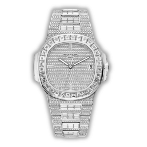 Replica Nautilus 5719/10G Patek Philippe </br> <span style="color: #a8927b; font-size: 90%;">40 mm, White Gold Baguette Diamonds</span>