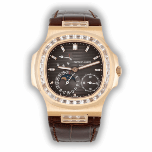 Replica Nautilus 5712R-001 Patek Philippe Moon phases.</br> <span style="color: #a8927b; font-size: 90%;">40 mm,Rose gold, Diamond Bezel, Black Dial </span>