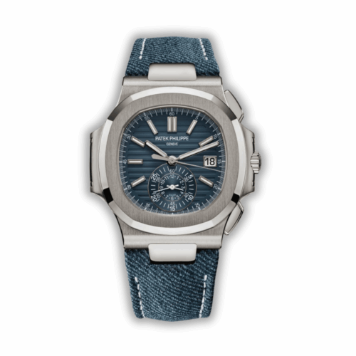 Replica Patek Philippe Nautilus 5980/60G-001 40.5mm white gold flyback chronograph with date and denim dial