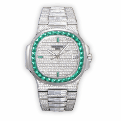 Replica Nautilus 5719/10G Patek Philippe </br> <span style="color: #a8927b; font-size: 90%;">40 mm, Green Baguette Diamonds</span>