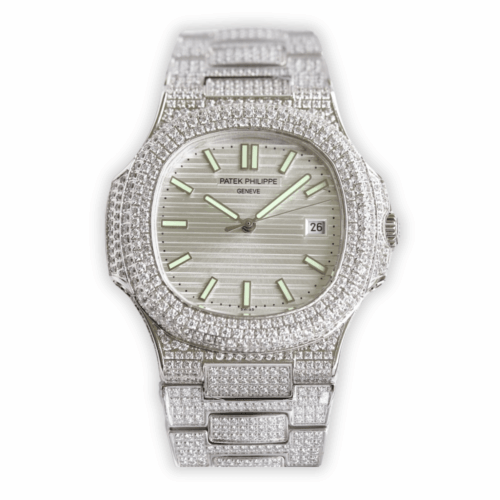 Replica Nautilus 5711-1300A-001 Patek Philippe </br> <span style="color: #a8927b; font-size: 90%;">40 mm, White Dial, Iced Out</span> (Copy)