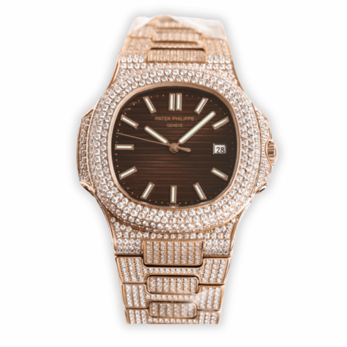 Replica Nautilus 5711-1300A-001 Patek Philippe </br> <span style="color: #a8927b; font-size: 90%;">40 mm, Brown Dial, Iced Out</span>