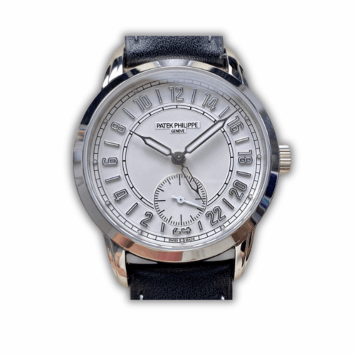 Replica Patek Philippe Complications 5224R-001 42mm white gold watch with a 24-hour display and Travel Time function, combining luxury and practicality for travelers.
