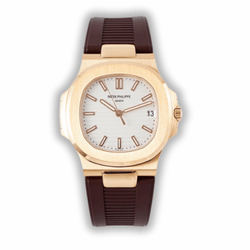 Replica Nautilus 5711-001 Patek Philippe </br> <span style="color: #a8927b; font-size: 90%;">40 mm, Rose Gold, White Dial, Brown Rubber</span>