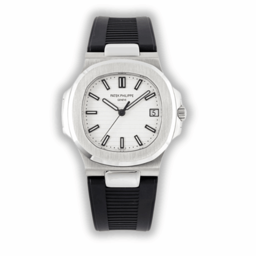 Replica Nautilus 5711-001 Patek Philippe </br> <span style="color: #a8927b; font-size: 90%;">40 mm, White Dial, Black Rubber</span>